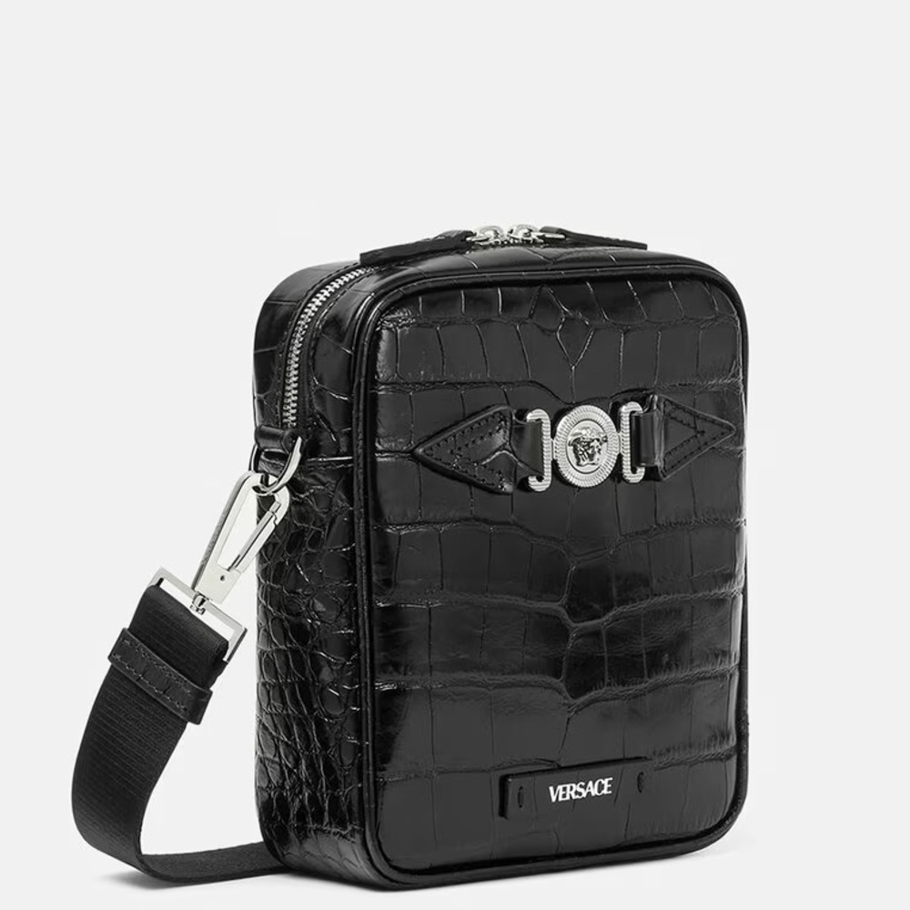 Versace croc effect leather Medusa biggie logo monogram crossbody bag NEW - Picture 3 of 10